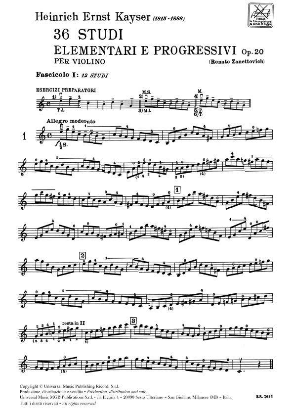 36 Studi Elementari E Progressivi Op. 20 - Fascicolo I: 12 Studi - pro housle